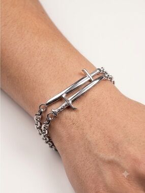Atelier 11 Sterling Silver King of My Castle Double Swords Layered Bracelet